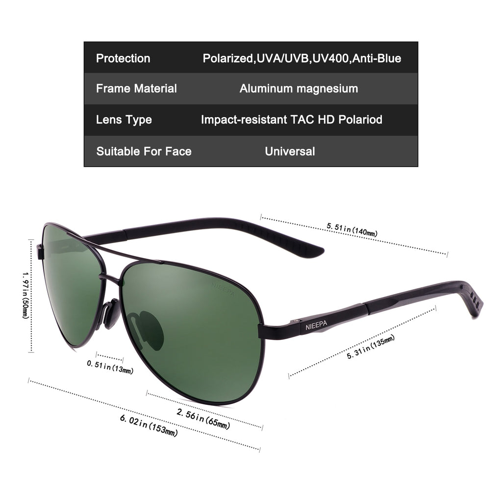 NIEEPA Aviator Polarized Sunglasses Mens Al-Mg Metal Ultra Light Frame –  NIEEPA Sunglasses Store